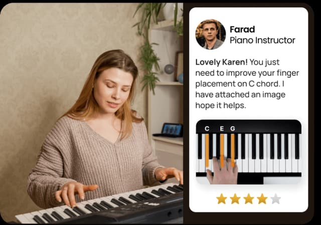 Get feedback by expert instructors on your playing